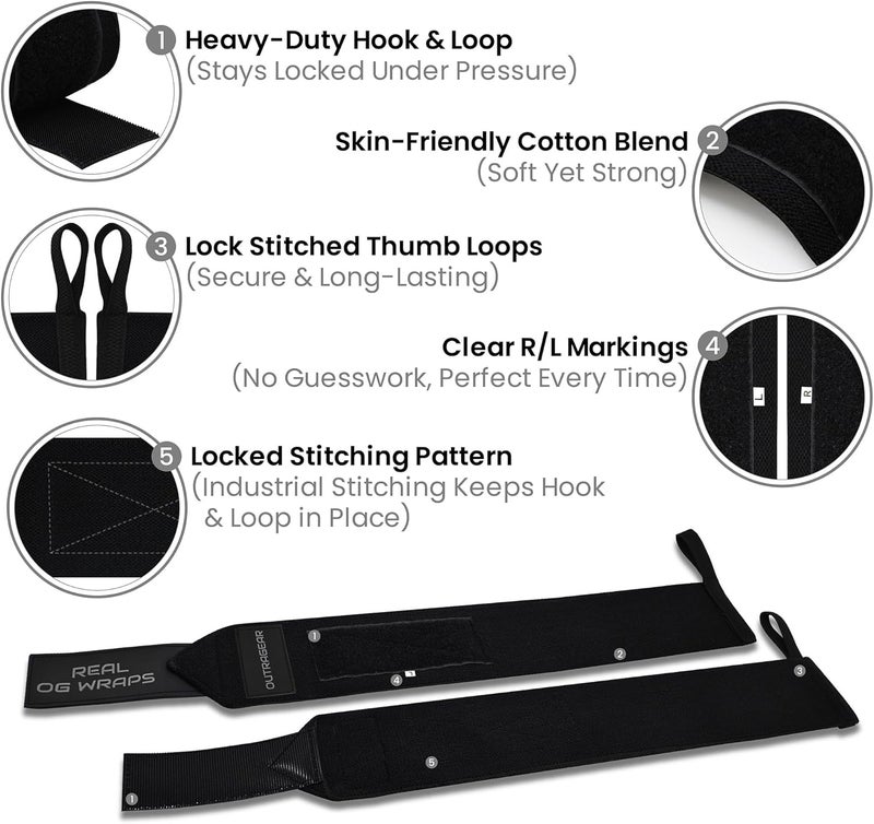 OUTRAGEAR 18" OG-Grade Wrist Wraps for Weightlifting – Heavy Duty Wrist Support with Thumb Loop & Lockdown Strap – Wrist Straps for Powerlifting, Bench Press & Gym Training - Image 5